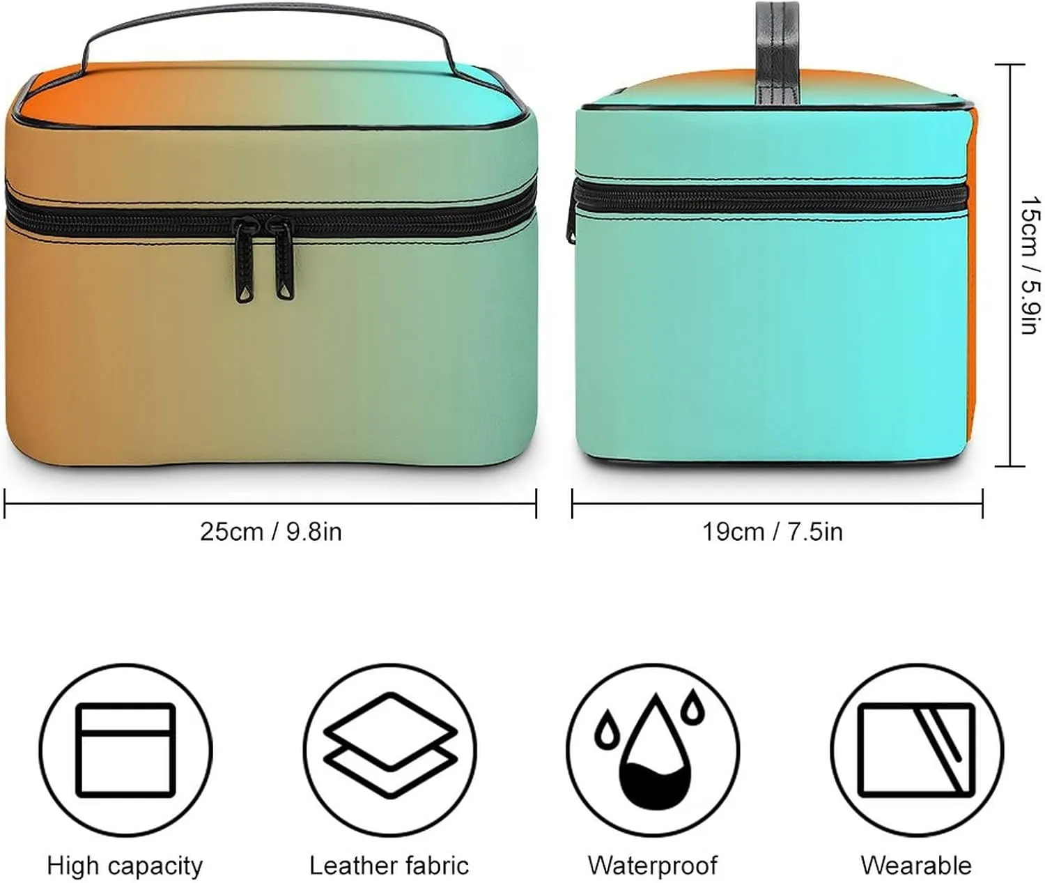 Light Aqua Orange Gradient Cosmetic Bag, Travel Portable Makeup Bag for Purse Pouch Beauty Zipper Organizer Toiletry Bag for Women