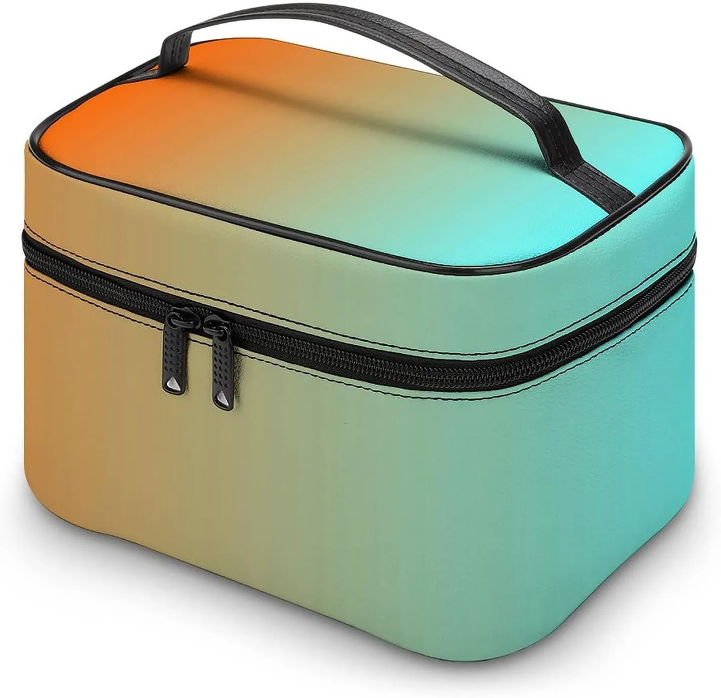Light Aqua Orange Gradient Cosmetic Bag, Travel Portable Makeup Bag for Purse Pouch Beauty Zipper Organizer Toiletry Bag for Women