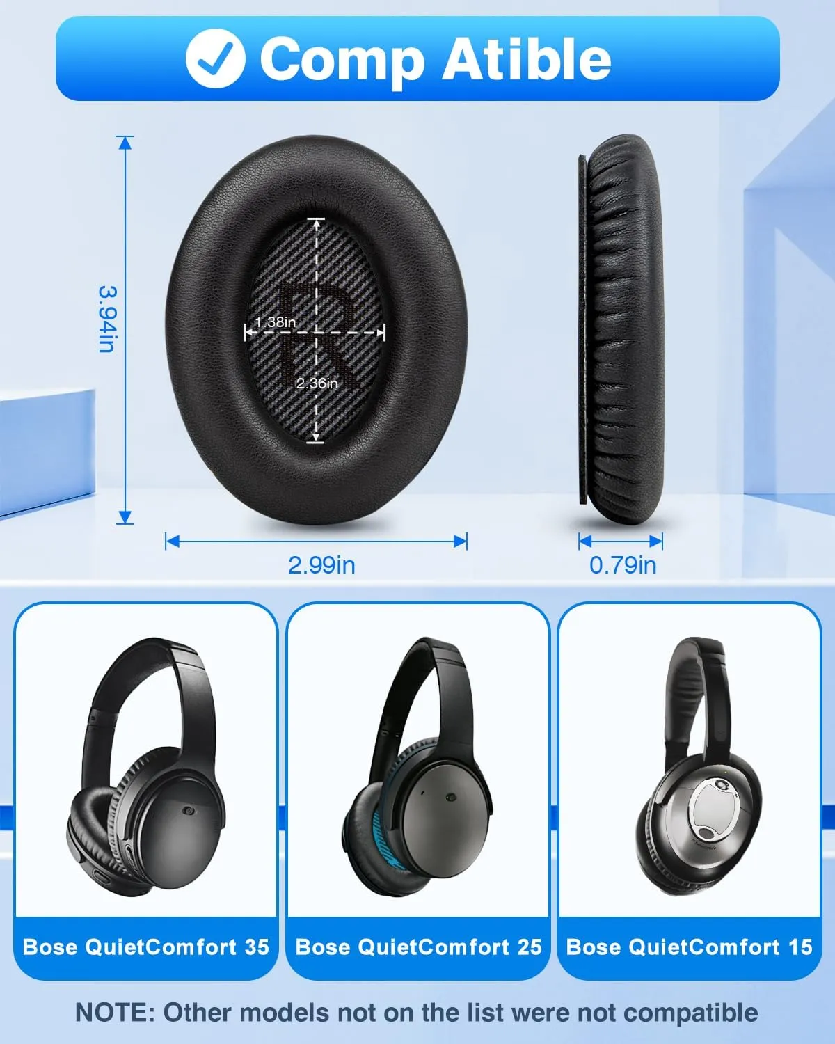 Link Dream Ear Pads for Bose Quiet Comfort 35 Soft Protein Leather Replacement Earpads Ear Cushions Ear Pad for Bose QC 35/25 / 15 QC2 / Ae2 / Ae2i / Ae2W / Sound Link/Sound True (Black)