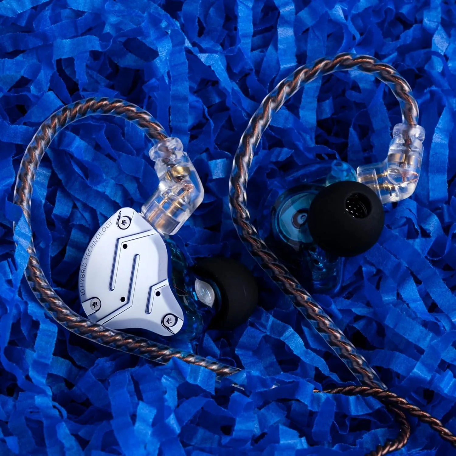 Linsoul KZ ZS10 Pro, 4BA 1DD 5 Driver in Ear Monitor, HiFi Wired Earbuds, Gaming Earbuds, Hybrid IEM Earphones with Stainless Steel Faceplate, Detachable Cable for Musician(Without Mic, Blue)