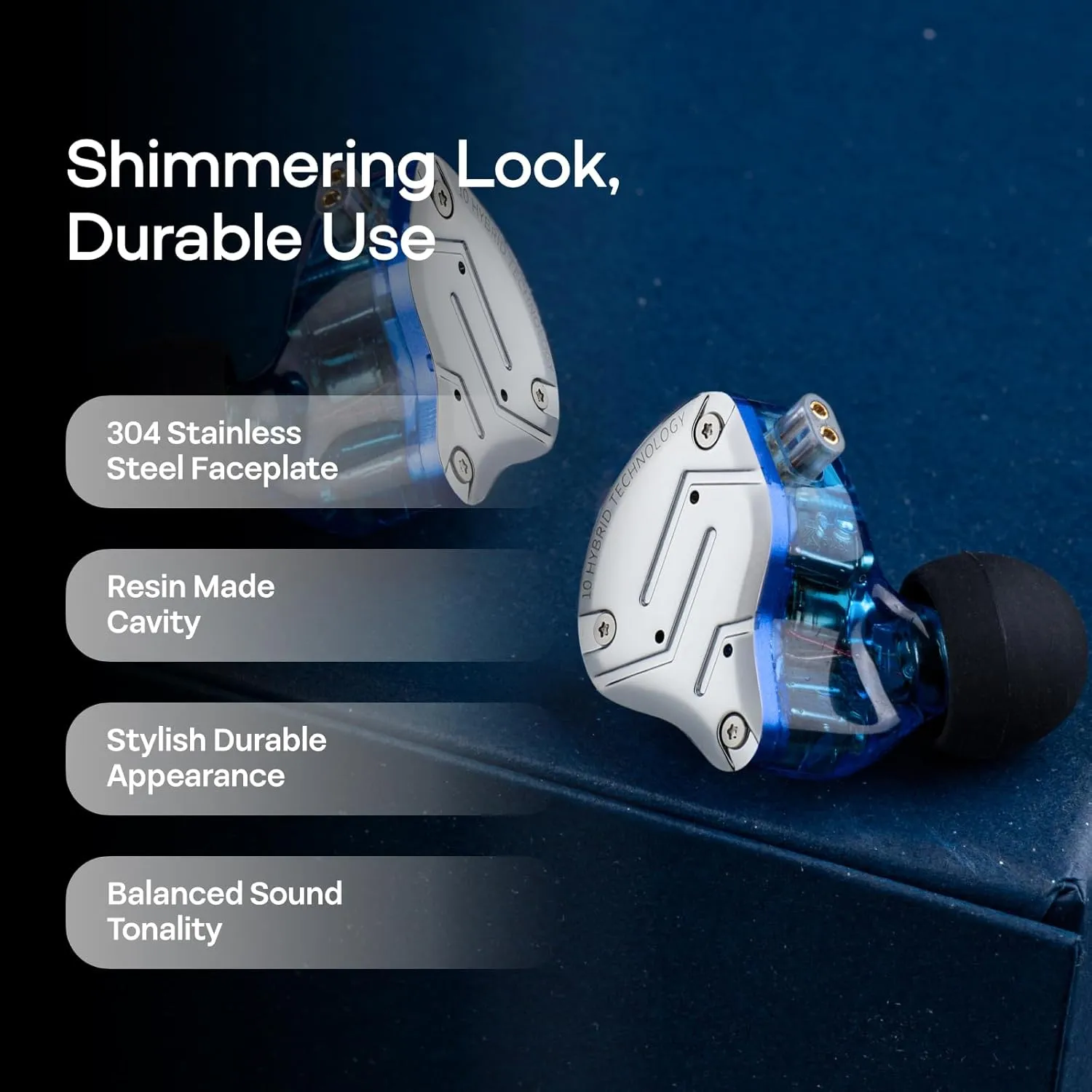 Linsoul KZ ZS10 Pro, 4BA 1DD 5 Driver in Ear Monitor, HiFi Wired Earbuds, Gaming Earbuds, Hybrid IEM Earphones with Stainless Steel Faceplate, Detachable Cable for Musician(Without Mic, Blue)