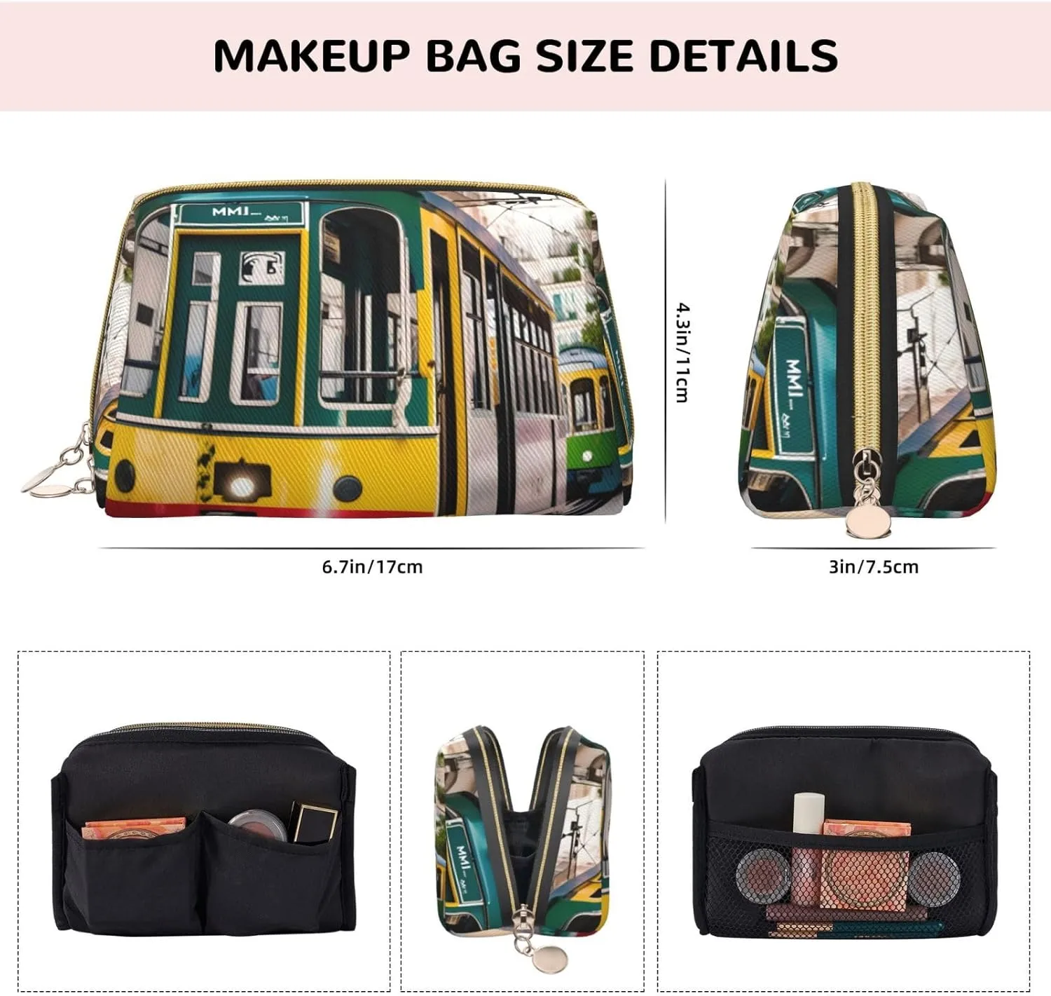 Lisbon Tram Toiletry Pouch, Travel-Friendly Makeup Organizer For Makeup Brushes, Lipsticks