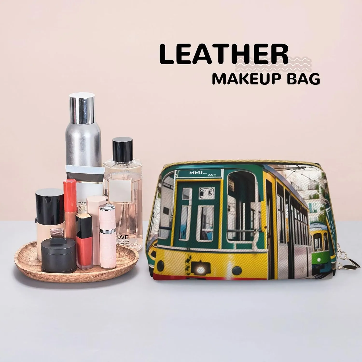 Lisbon Tram Toiletry Pouch, Travel-Friendly Makeup Organizer For Makeup Brushes, Lipsticks