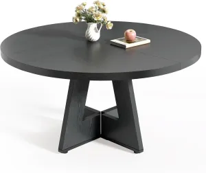 Little Tree Round Dining Table for 4-6 People, 47 Inches Dining Room Table with Wooden Pedestal Base, Black Dinner Table, Circle Kitchen Table for Dining Room, Kitchen, Living Room(Table Only)