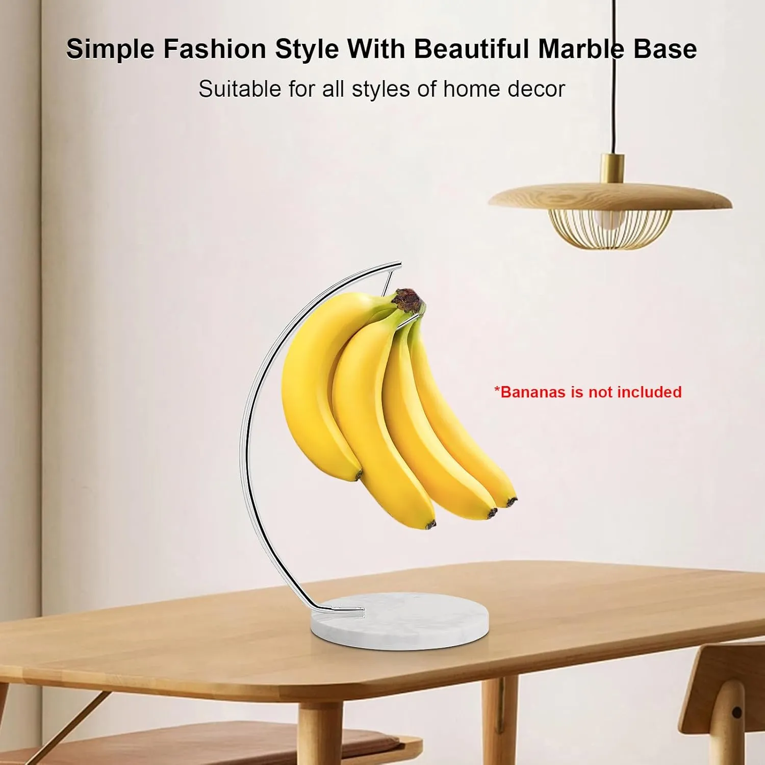 Livabber Banana Holder with Marble Base, Metal Banana Hanger Modern Tree Stand with Hook, Stylish Banana Keeper Fresh Fruit Storage Organizer Freestanding for Kitchen Countertop (Chrome, Single Hook)