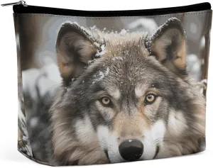 Lmage of Wolf in The Snow Travel Makeup Bag Large Toiletry Bag for Women Waterproof Cosmetic Bags for Purse Portable Makeup Organizer Bags Cute Zipper Pouch Cosmetic Pouch Funny Travel Makeupbag