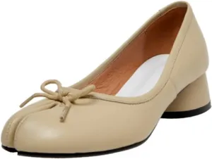 Loafers for Women Women's Leather Split Toe Round Low Heels with Bowknot Stylish Spring Pumps for Ladies