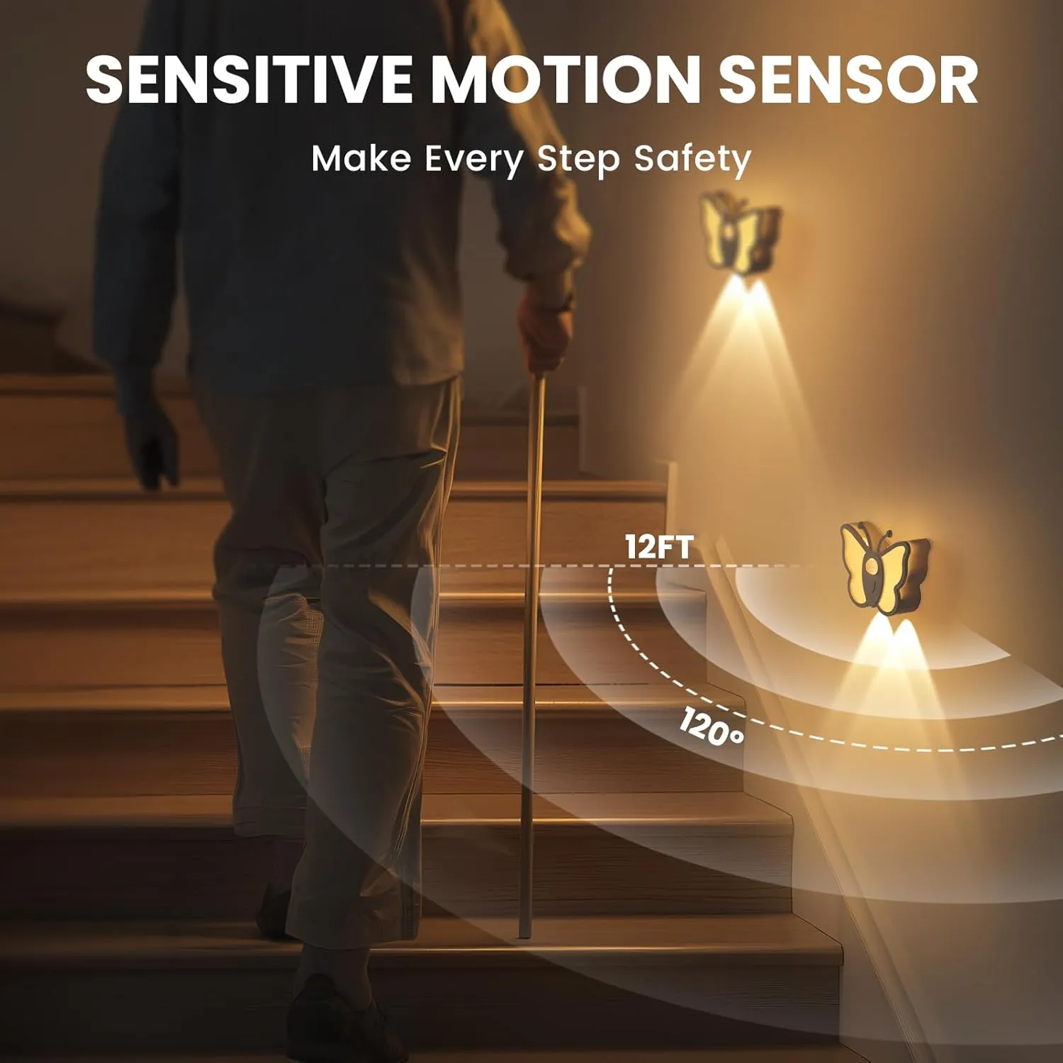 LOFTEK Motion Sensor Night Light, Rechargeable Stair Lights, Wireless with Magnetic Stick on Wall Light for Hallway, Bathroom, Bedroom, Kitchen, Portable for Outdoor Camping, Warm White, 4 Pack