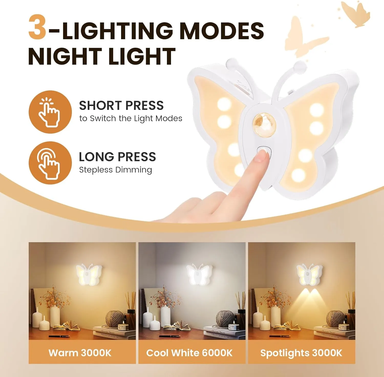 LOFTEK Motion Sensor Night Light, Rechargeable Stair Lights, Wireless with Magnetic Stick on Wall Light for Hallway, Bathroom, Bedroom, Kitchen, Portable for Outdoor Camping, Warm White, 4 Pack
