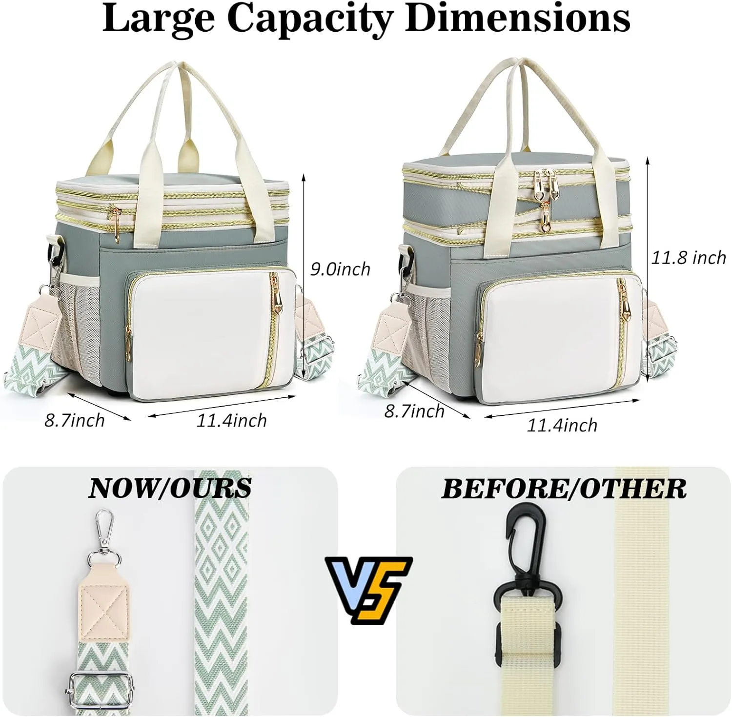 LOKASS Lunch Box for Women-16L-Insulated Lunch Bag Women, Expandable Double-layer Leakproof Cooler Bag with Upgrade Adjustable Shoulder Strap Ideal for Work/Travel/Picnics（Olive Green）