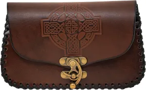 Lord of Battles Genuine Leather Bag Celtic Cross Design Belt Pouch Costume Accessories Viking Belt Coin Bag for Larp, Ren Faire, Halloween (Brown)