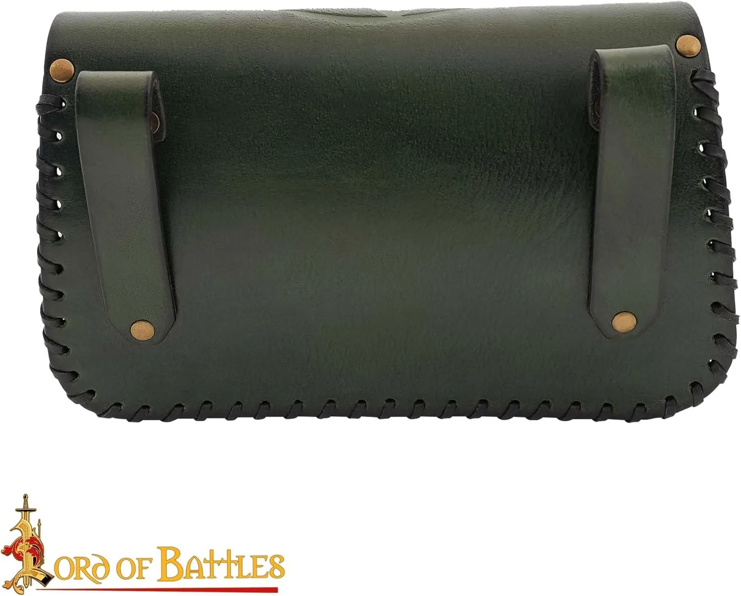 Lord of Battles Genuine Leather Bag Viking Valknut Style Waist Bag Costume Accessories Pouch Viking Coin Bag for Larp, Ren Faire, Halloween (Green)
