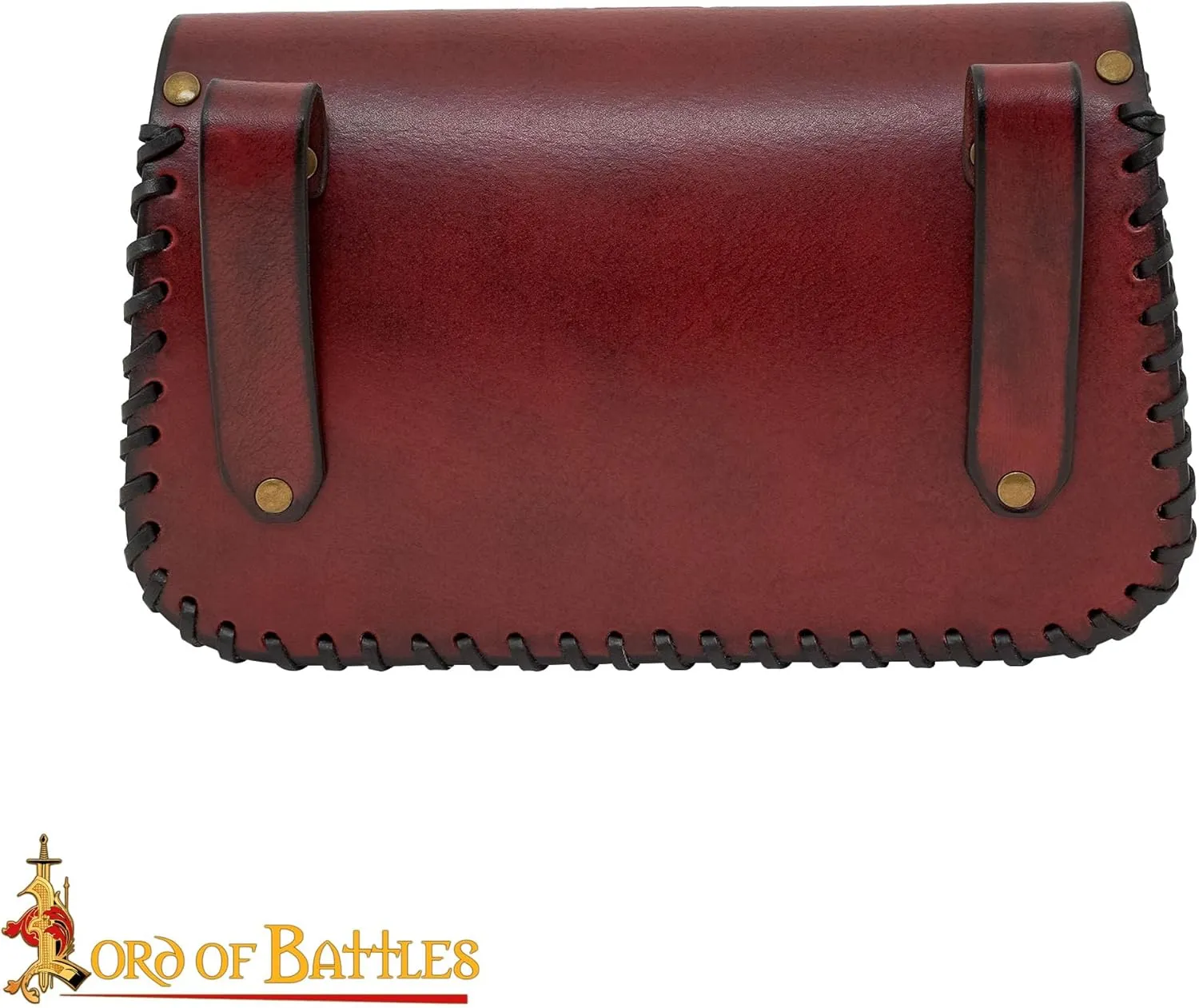 Lord of Battles Genuine Leather Belt Pouch with Celtic Cross Design, Viking Coin Bag for LARP, Renaissance Faire, Halloween, Costume Accessories (Maroon)