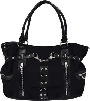 Lost Queen Rise Up Handcuff Goth Punk Rock Black Tote Crossbody Bag Women's 19" Purse