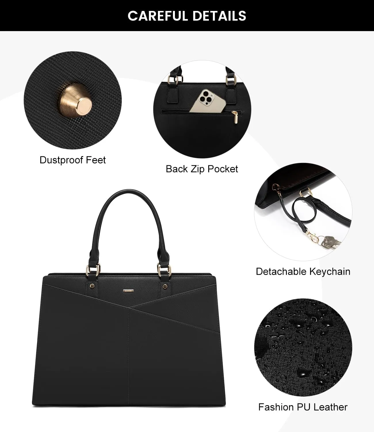 LOVEVOOK Laptop Tote Bag for Women, Leather Business Office Work Bag Computer Briefcase with Small Clutch fit for 15.6 Inch Laptop Black