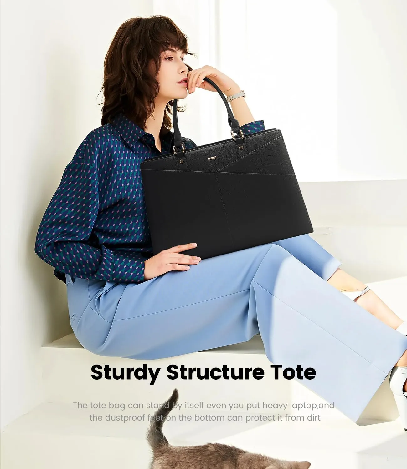 LOVEVOOK Laptop Tote Bag for Women, Leather Business Office Work Bag Computer Briefcase with Small Clutch fit for 15.6 Inch Laptop Black