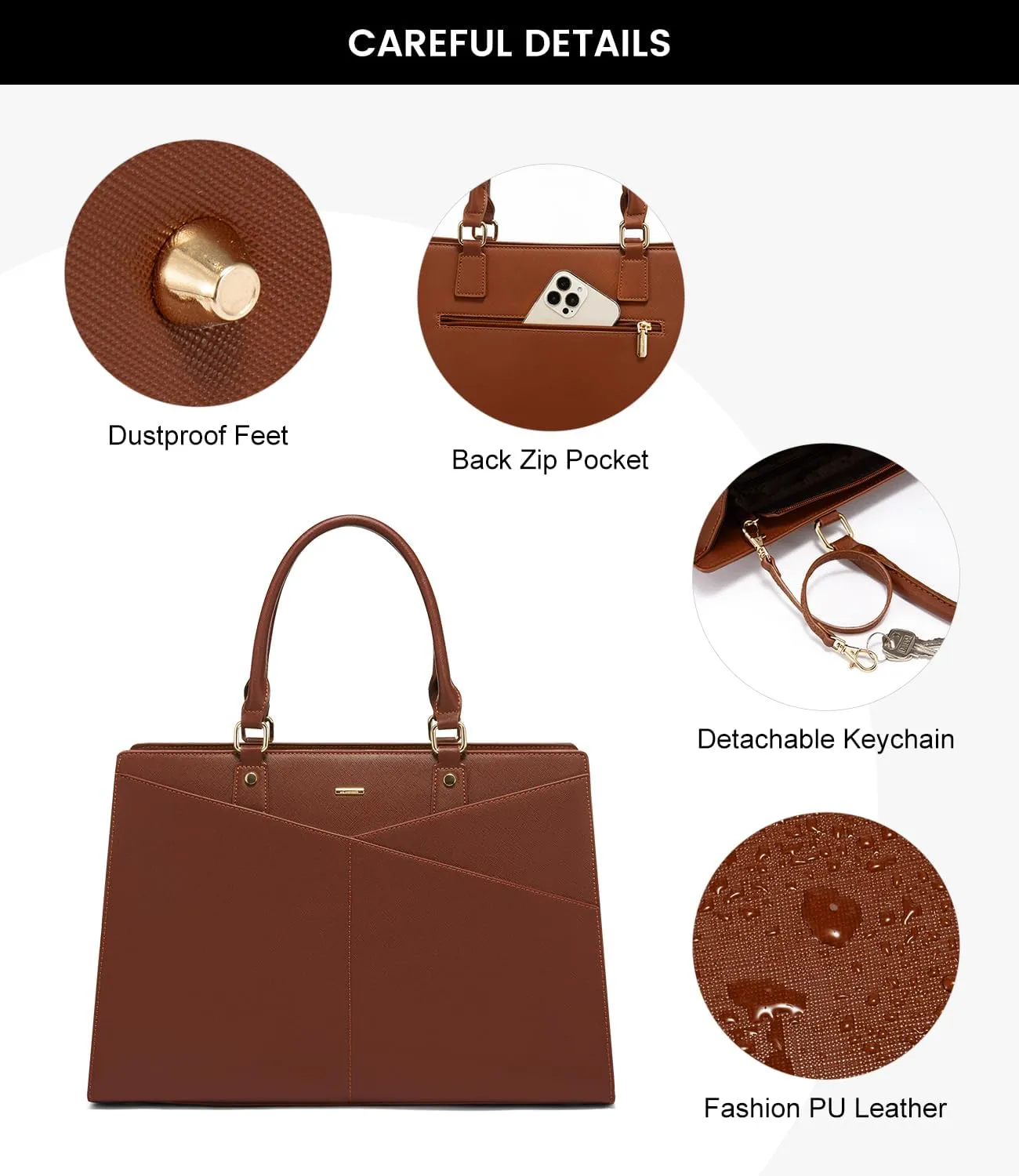 LOVEVOOK Laptop Tote Bag for Women, Leather Business Office Work Bag Computer Briefcase with Small Clutch fit for 15.6 Inch Laptop Brown