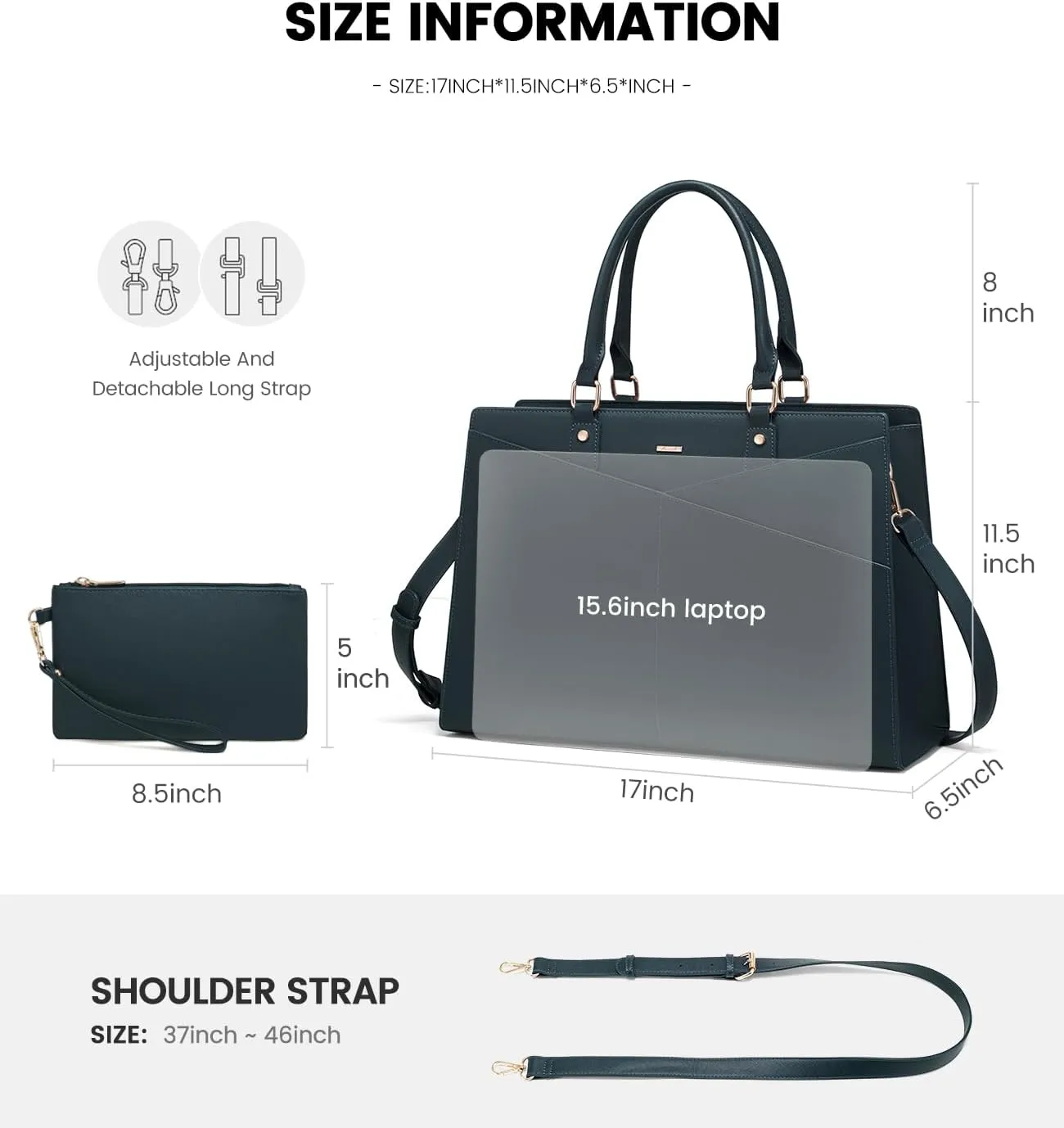 LOVEVOOK Laptop Tote Bag for Women, Leather Business Office Work Bag Computer Briefcase with Small Clutch fit for 15.6 Inch Laptop Green