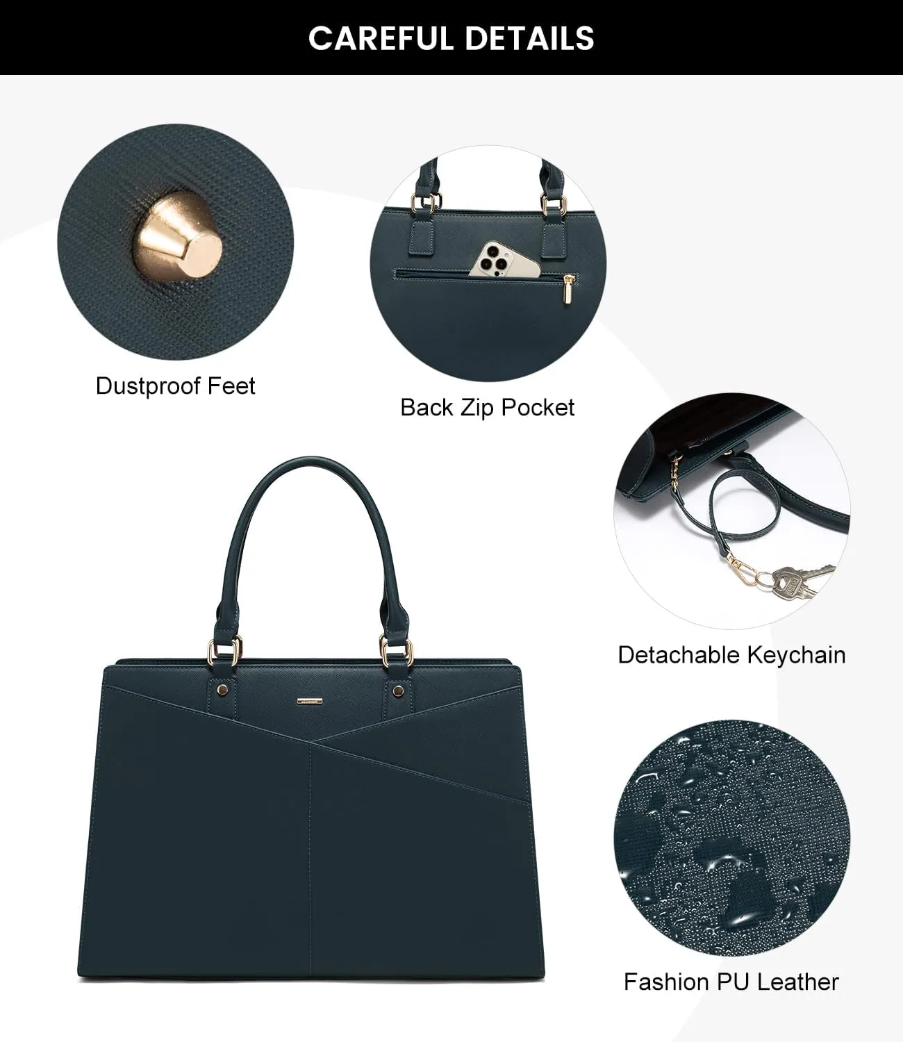 LOVEVOOK Laptop Tote Bag for Women, Leather Business Office Work Bag Computer Briefcase with Small Clutch fit for 15.6 Inch Laptop Green