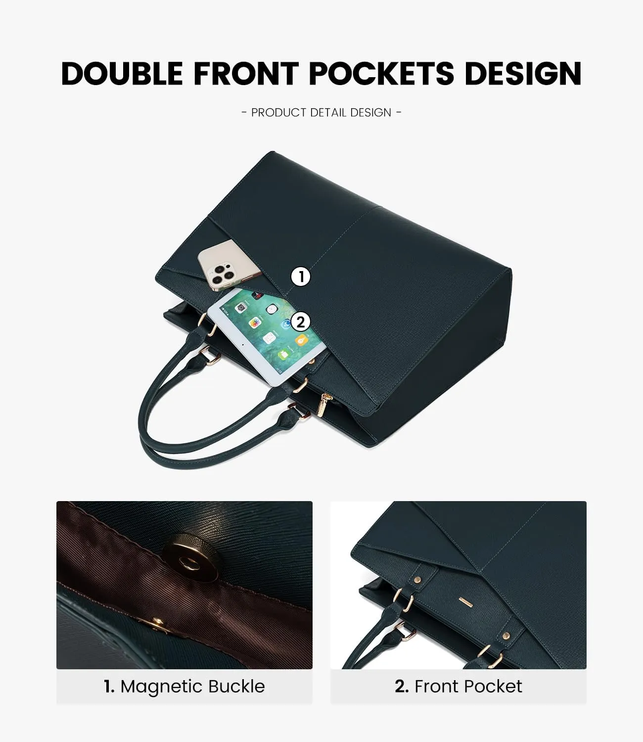 LOVEVOOK Laptop Tote Bag for Women, Leather Business Office Work Bag Computer Briefcase with Small Clutch fit for 15.6 Inch Laptop Green