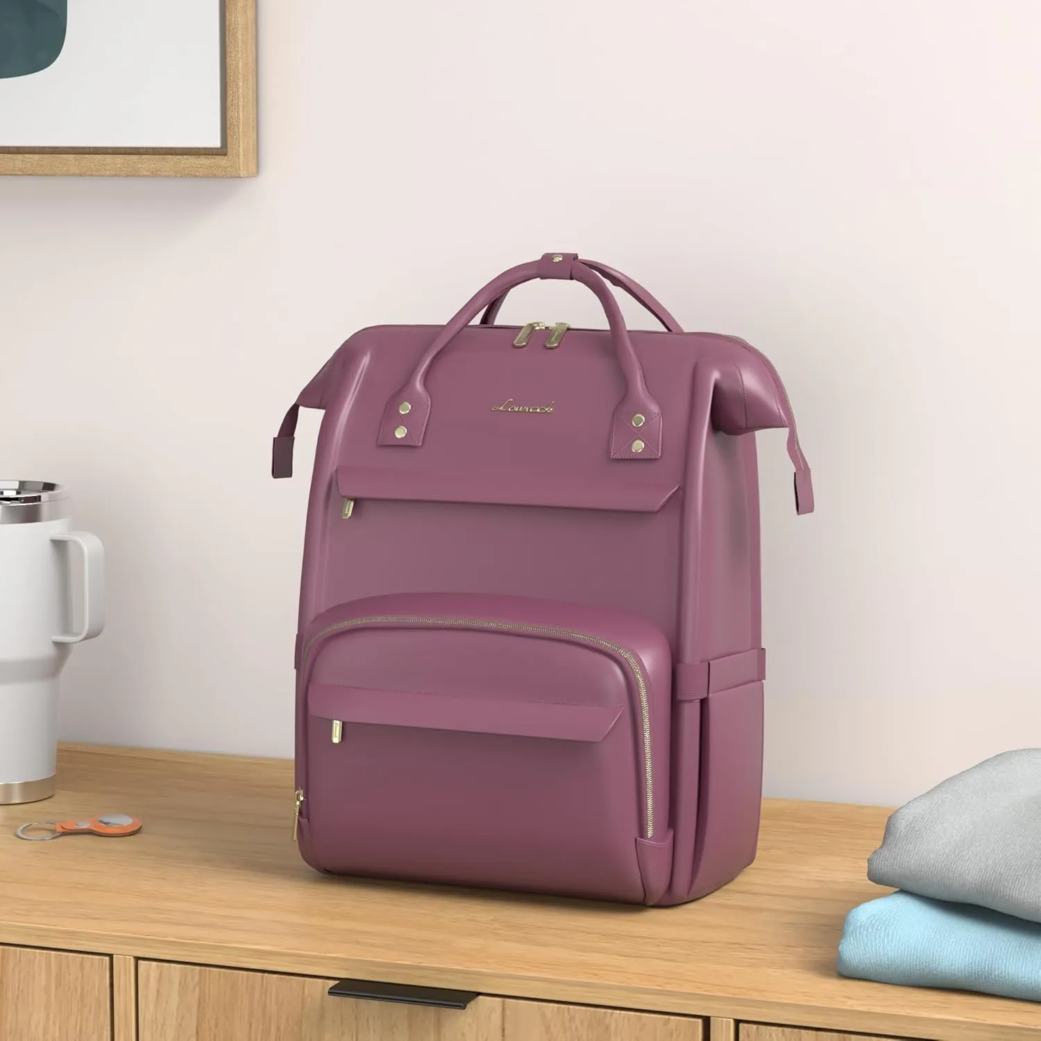 LOVEVOOK Leather Laptop Backpack for Women 15.6 inch, Travel Purse with USB Port, Wine Red