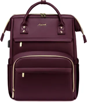 LOVEVOOK Leather Laptop Backpack for Women 15.6 inch, Travel Purse with USB Port, Wine Red