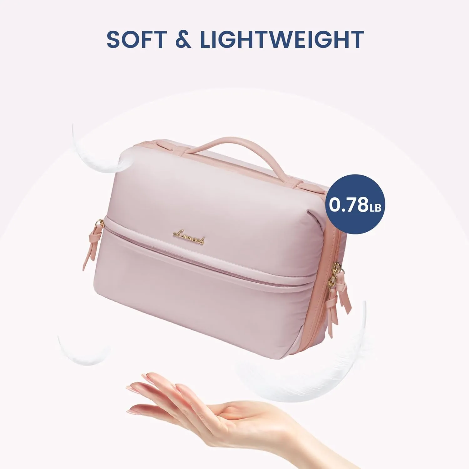 LOVEVOOK Travel Toiletry Bag With Hanging Hook for Women, Puffy Cosmetic Makeup Bag Organizer with Vegan Leather Handle for Accessories, Essentials, Toiletries, Pink
