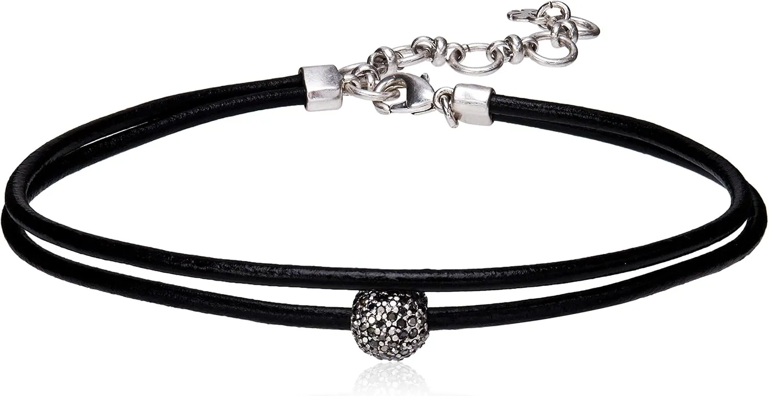 Lucky Brand Womens Leather Choker Necklace, Silver, One Size