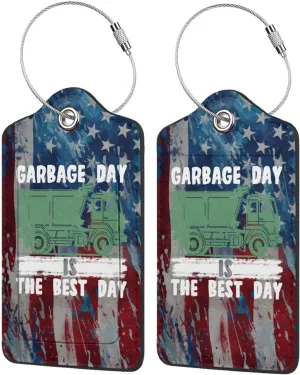 Luggage Tag Garbage Day is The Best Day Pu Leather Identifiers Id Tag Bag Suitcase Labels