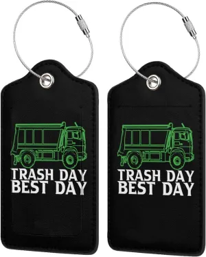 Luggage Tag Garbage Day is The Best Day Pu Leather Identifiers Id Tag Bag Suitcase Labels