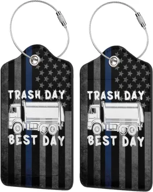 Luggage Tag Garbage Day is The Best Day Pu Leather Identifiers Id Tag Bag Suitcase Labels