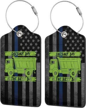 Luggage Tag Garbage Day is The Best Day Pu Leather Identifiers Id Tag Bag Suitcase Labels