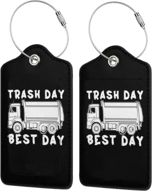 Luggage Tag Garbage Day is The Best Day Pu Leather Identifiers Id Tag Bag Suitcase Labels