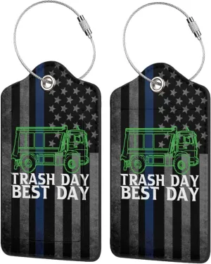 Luggage Tag Garbage Day is The Best Day Pu Leather Identifiers Id Tag Bag Suitcase Labels