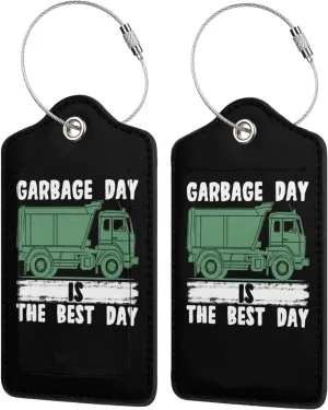 Luggage Tag Garbage Day is The Best Day Pu Leather Identifiers Id Tag Bag Suitcase Labels