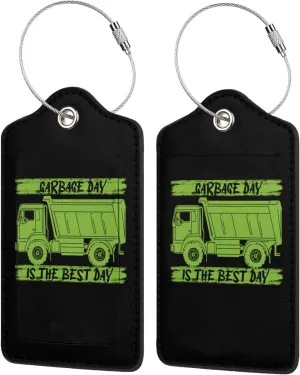 Luggage Tag Garbage Day is The Best Day Pu Leather Identifiers Id Tag Bag Suitcase Labels