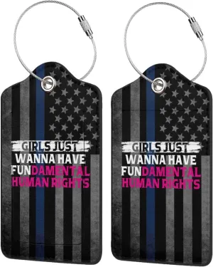 Luggage Tag Girls Just Want to Have Fundamental Human Rights Pu Leather Identifiers Id Tag Bag Suitcase Labels