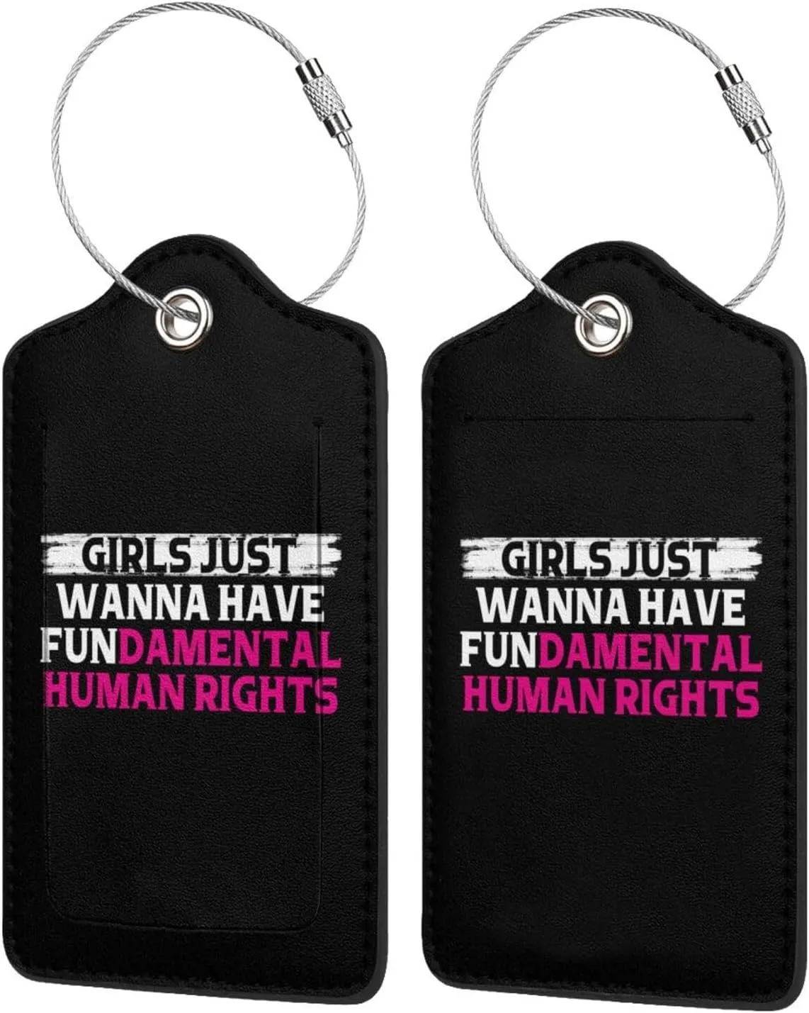 Luggage Tag Girls Just Want to Have Fundamental Human Rights Pu Leather Identifiers Id Tag Bag Suitcase Labels