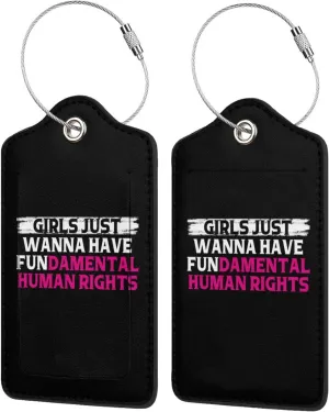 Luggage Tag Girls Just Want to Have Fundamental Human Rights Pu Leather Identifiers Id Tag Bag Suitcase Labels