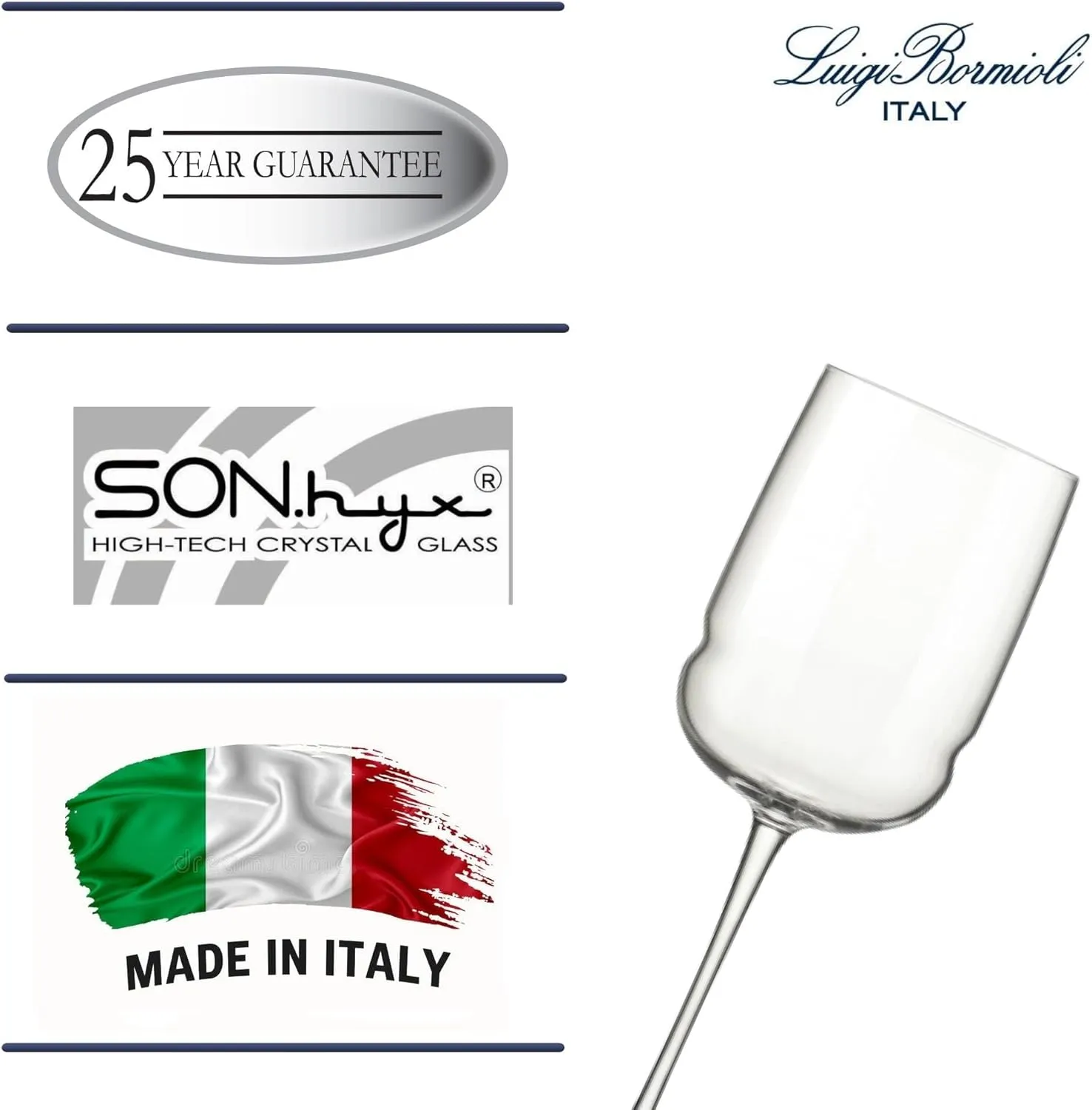 Luigi Bormioli Grandioso - 12.5 Oz. Sauvignon/Riesling Wine Glasses, Set of 4 - Titanium Reinforced Stem, Made of SON-hyx Crystal - Sinuous Design White Wine Glass - Made in Italy, Dishwasher Safe