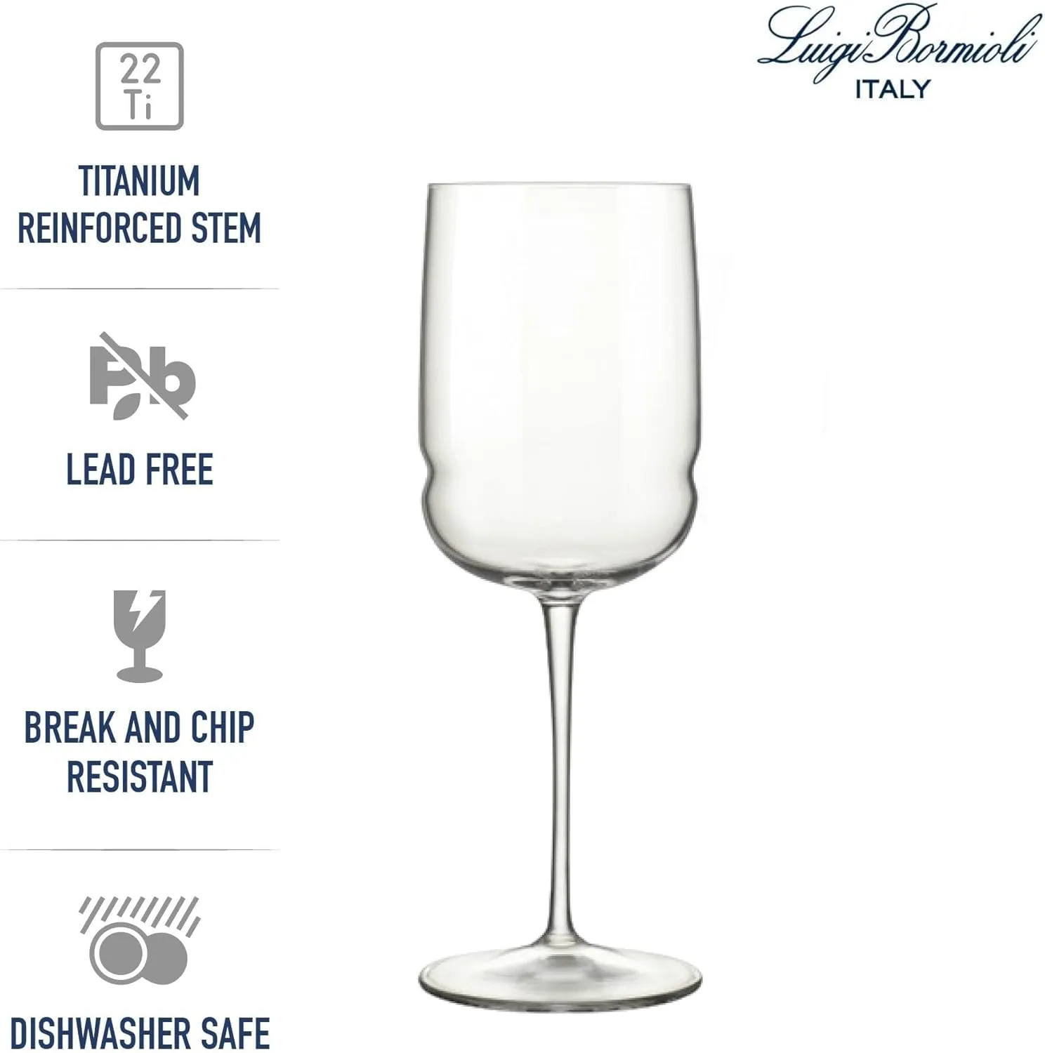 Luigi Bormioli Grandioso - 12.5 Oz. Sauvignon/Riesling Wine Glasses, Set of 4 - Titanium Reinforced Stem, Made of SON-hyx Crystal - Sinuous Design White Wine Glass - Made in Italy, Dishwasher Safe