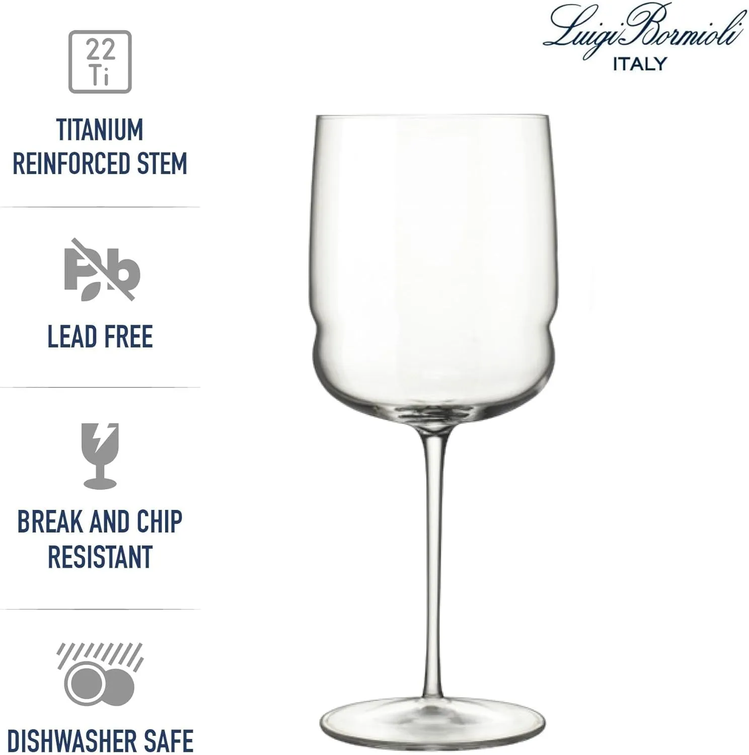 Luigi Bormioli Grandioso - 22 Oz. Cabernet/Merlot Wine Glasses, Set of 4 - Titanium Reinforced Stem, Made of SON-hyx Crystal - Sinuous Design Red Wine Glass - Made in Italy, Dishwasher Safe