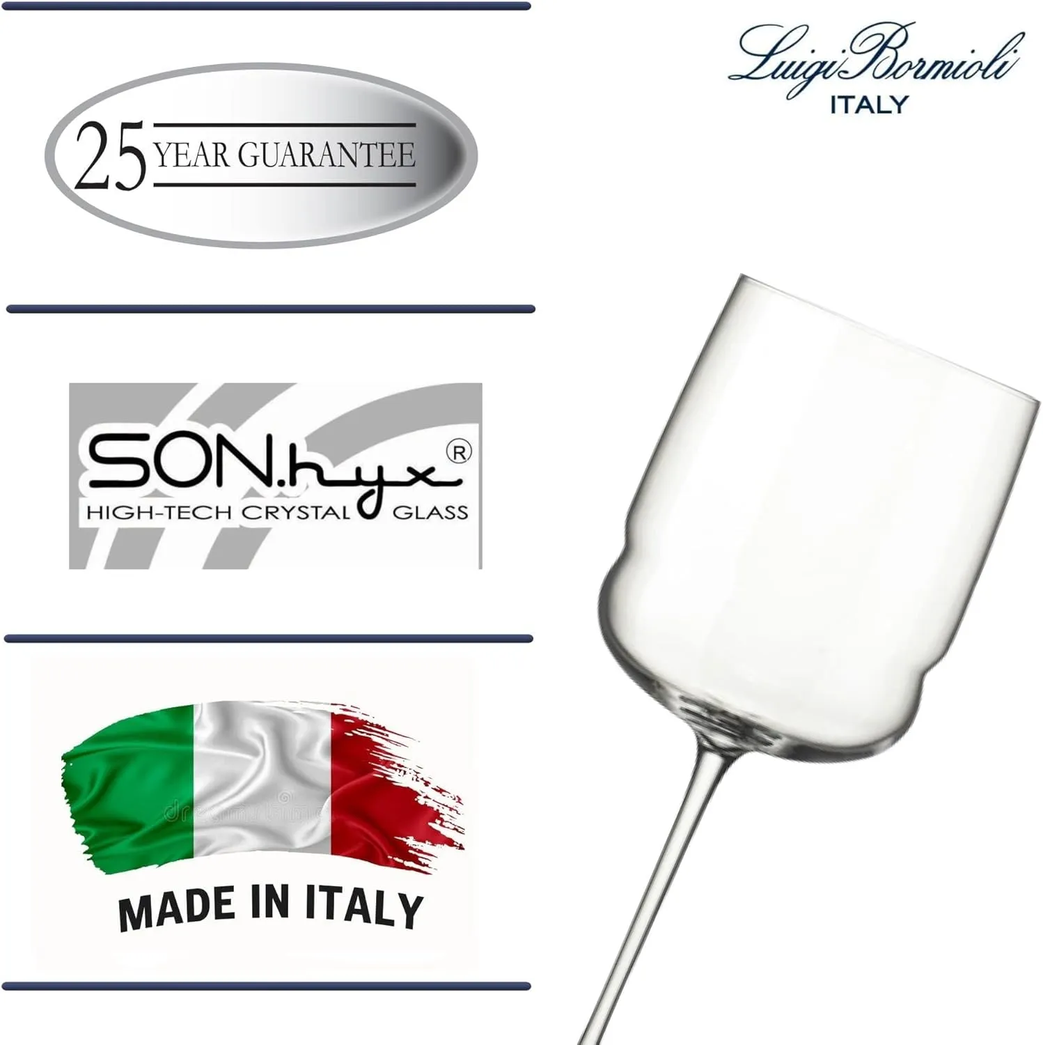 Luigi Bormioli Grandioso - 22 Oz. Cabernet/Merlot Wine Glasses, Set of 4 - Titanium Reinforced Stem, Made of SON-hyx Crystal - Sinuous Design Red Wine Glass - Made in Italy, Dishwasher Safe