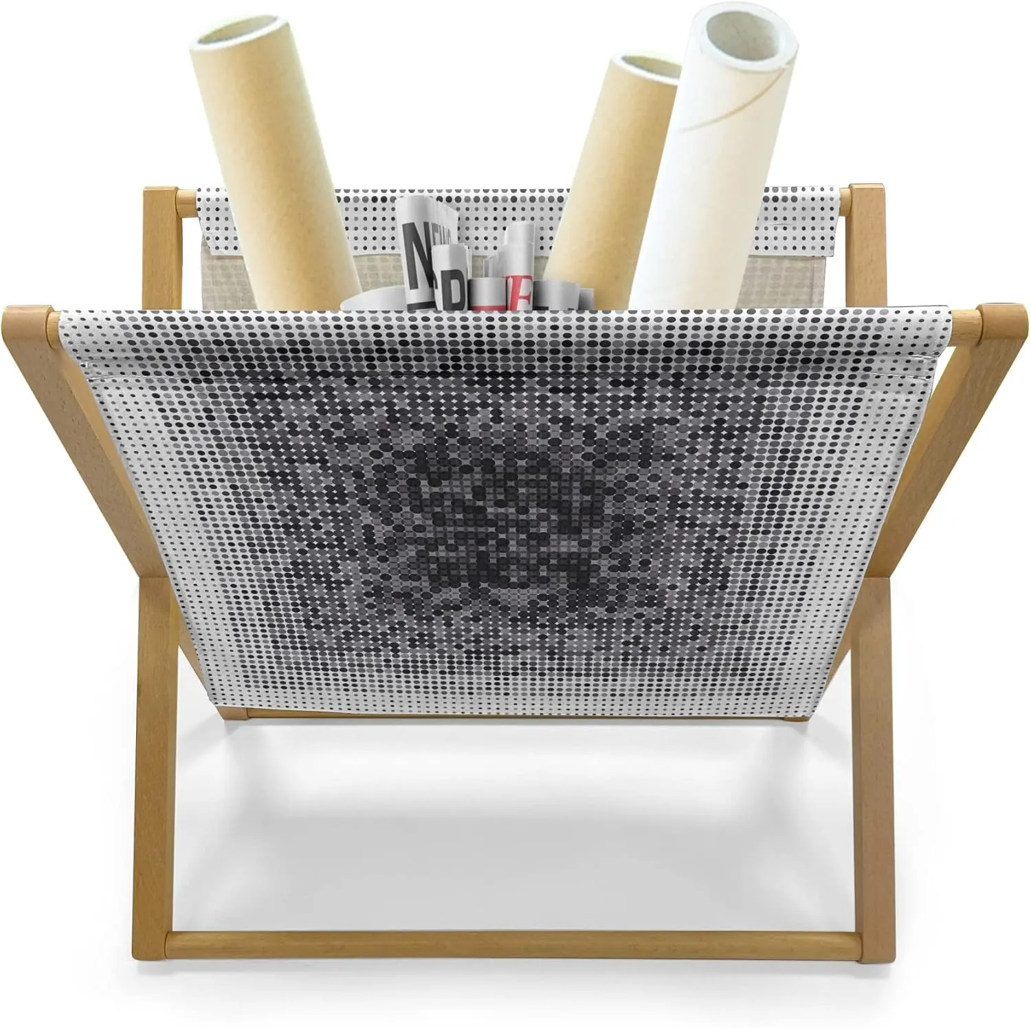 Lunarable Modern Art Magazine and Book Holder, Digital Futuristic Pixel Tech-Art with Dots Spots Artificial Abstract Pattern, Floor Rack Accent Living Room Office and School, 22" x 19", Grey Black