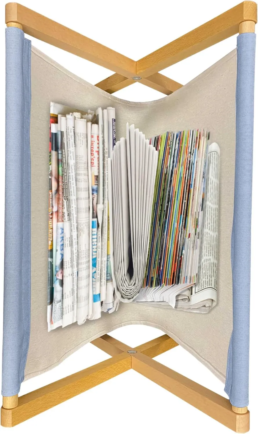 Lunarable Mountain Magazine and Book Holder, Silhouettes of Silent Hill Smokey Mysterious Forest Pine Cone Trees Art, Floor Rack Organizer for Office Home and School, 22"x19", Pale Ceil Blue Indigo