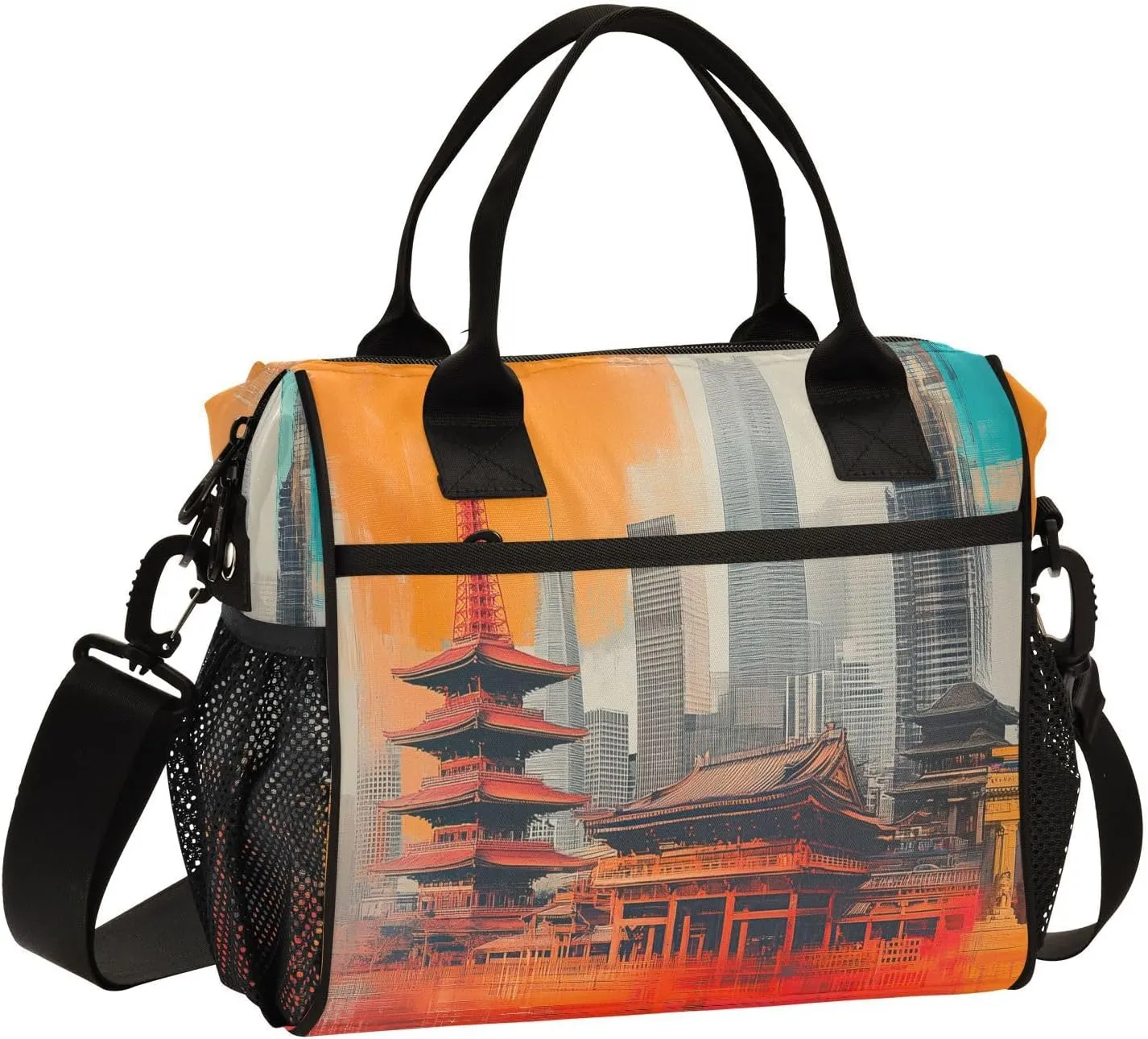 Lunch Bag Abstract Tower Buildings and Skyscrapers Women Men Adult Reusable Leakproof Large Spacious Cooler Tote Insulated Lunch Box for Work Office Travel Picnic, Medium