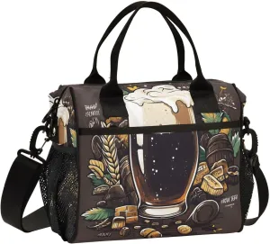 Lunch Bag Beer Food Wheat Lunch Box for Women Men Reusable Lunch Tote Shoulder Bag Leakproof Thermal Insulated Lunch Containers for Work Picnic Travel