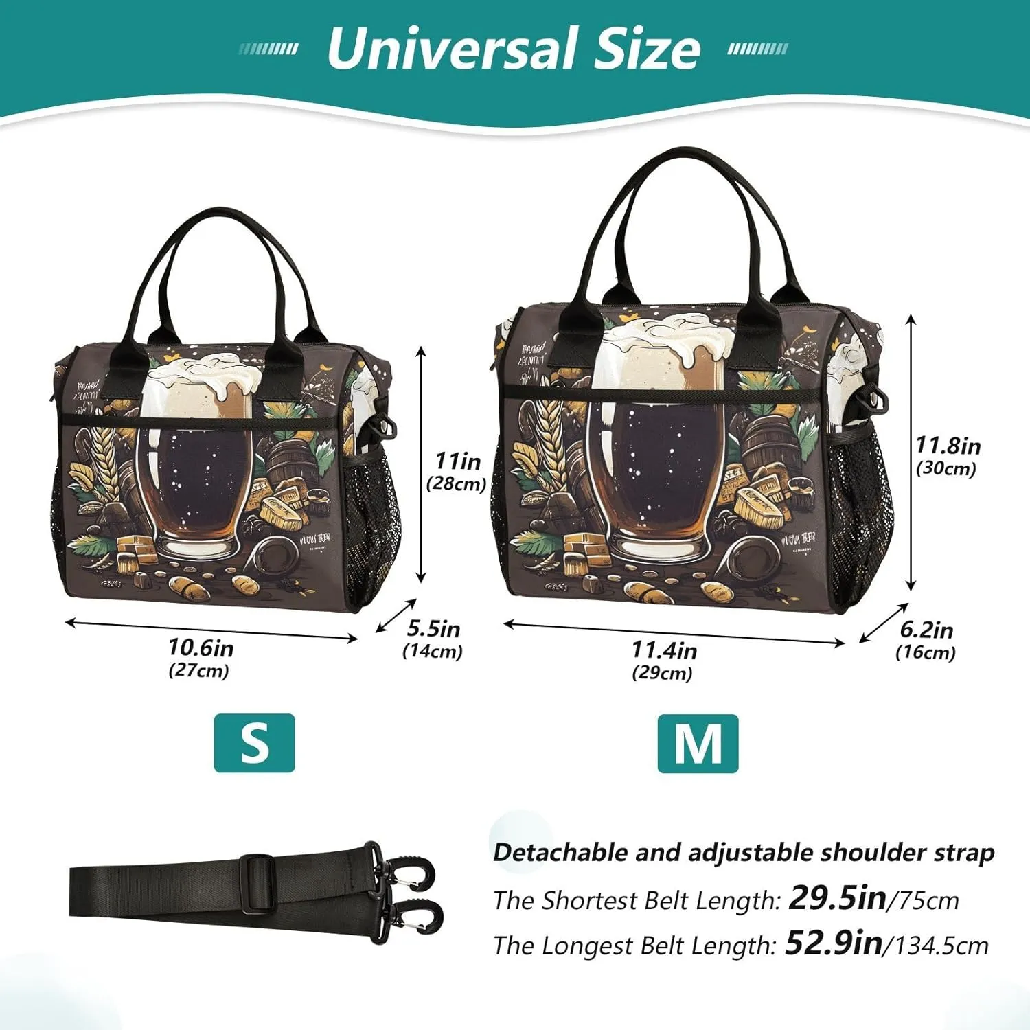 Lunch Bag Beer Food Wheat Lunch Box for Women Men Reusable Lunch Tote Shoulder Bag Leakproof Thermal Insulated Lunch Containers for Work Picnic Travel