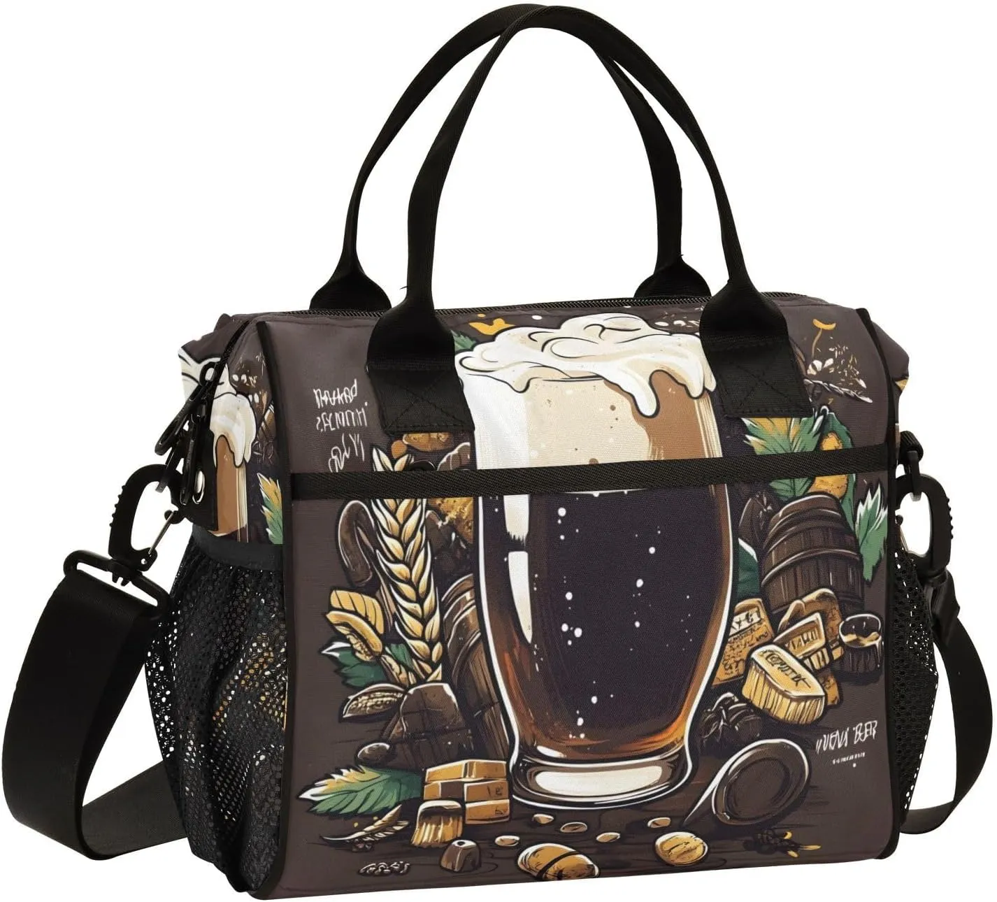 Lunch Bag Beer Food Wheat Lunch Box for Women Men Reusable Lunch Tote Shoulder Bag Leakproof Thermal Insulated Lunch Containers for Work Picnic Travel