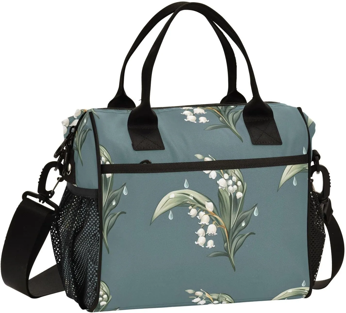 Lunch Bag Box for Women Men, Raindrop Lily Pattern Flower Reusable Insulated Lunch Tote, Leakproof Shoulder Bags Cooler with High Capacity for Work,Picnic,Camping